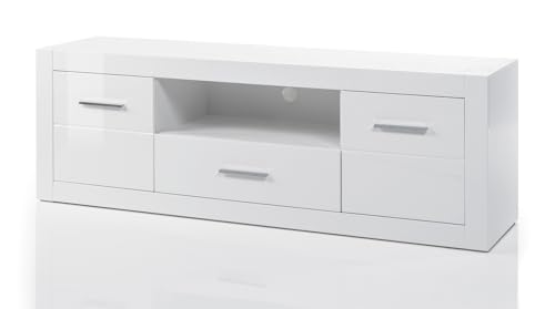 Furn.Design TV-Lowboard in weiß Hochglanz TV Unterteil in Komforthöhe auf Rollen 180 x 61 cm, Carrara von Furn.Design
