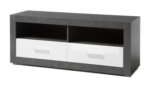 Furn.Design TV-Lowboard in weiß Hochglanz und grau Stone TV Unterteil mit Komforthöhe 150 x 61 cm, Briard Furn.Design TV-Lowboard in weiß Hochglanz und grau Stone TV Unterteil mit Komforthöhe 150 x 61 cm, Briard von Furn.Design