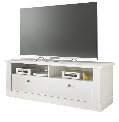 Furn.Design TV-Lowboard in weiß Pinie Landhaus TV Unterteil 132 cm, Soft-Close-Funktion, Fiastra von Furn.Design