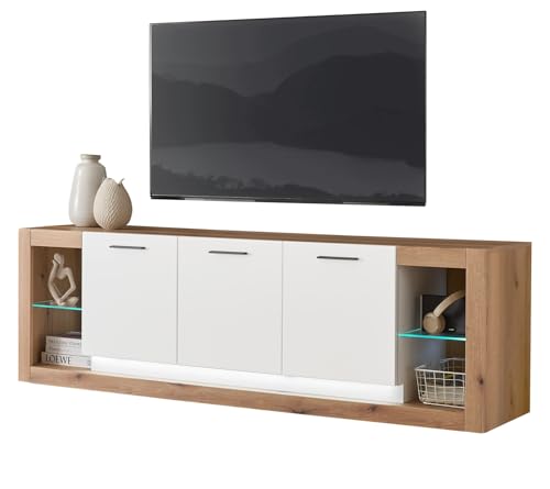 Furn.Design TV-Lowboard in weiß matt und Evoke Eiche, TV Unterteil in Komforthöhe XL-Board 198 x 61 cm, Rivian Furn.Design TV-Lowboard in weiß matt und Evoke Eiche, TV Unterteil in Komforthöhe XL-Board 198 x 61 cm, Rivian von Furn.Design
