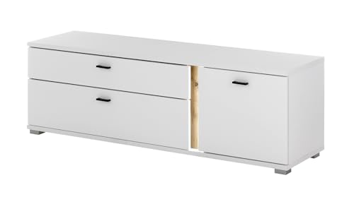 Furn.Design TV-Lowboard in weiß matt und Wotan Eiche TV Unterschrank inkl. Beleuchtung 150 cm, Soft-Close, Bellport von Furn.Design