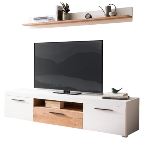 Furn.Design TV-Lowboard und Wandboard in weiß matt und Evoke Eiche, Wohnkombination 2-teilig, Soft-Close-Funktion, Lavell von Furn.Design