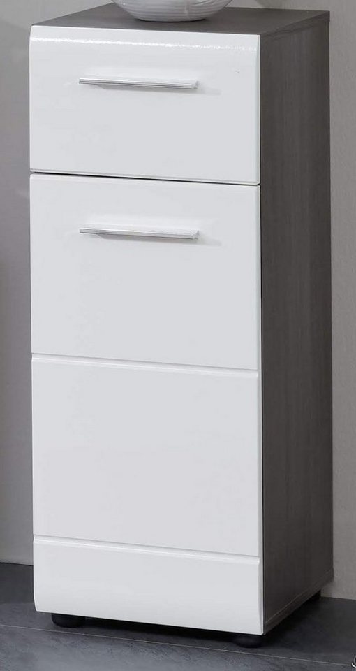 Furn.Design Unterschrank Lemos (Bad Kommode in weiß Hochglanz und Rauchsilber grau, 30 x 80 cm) mit Tür und Schublade von Furn.Design