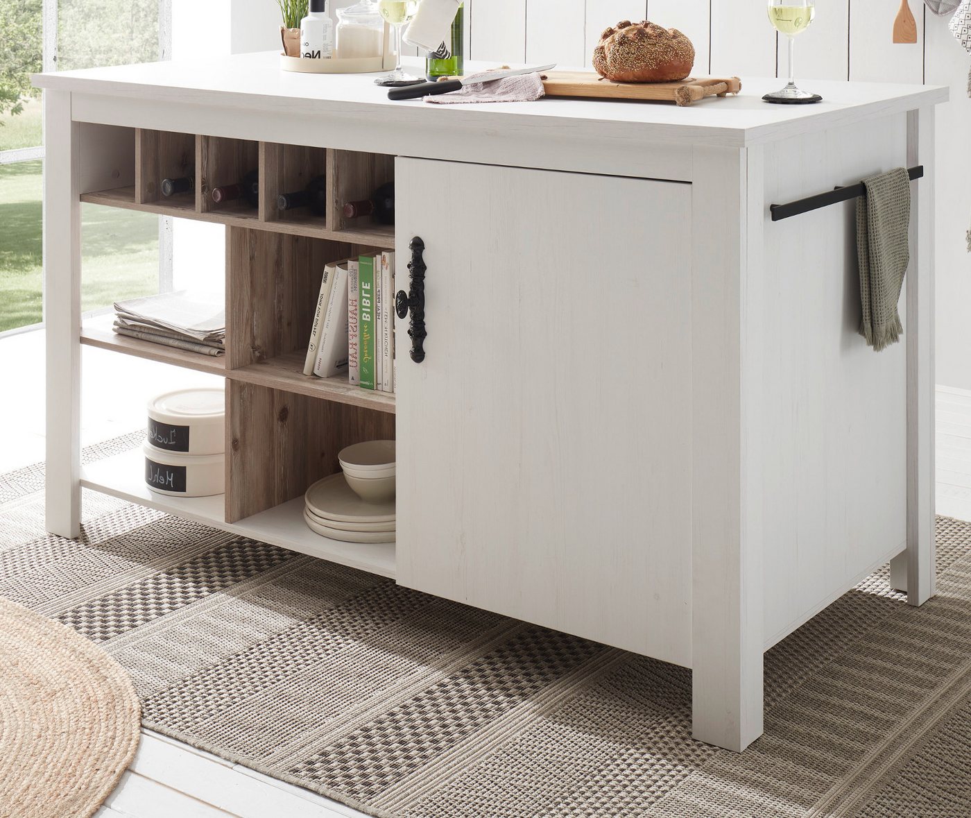 Furn.Design Unterschrank Rovola (Kücheninsel in Pinie weiß Landhaus, 161 x 77 cm, Höhe 92 cm) mit Soft-Close-Funktion von Furn.Design