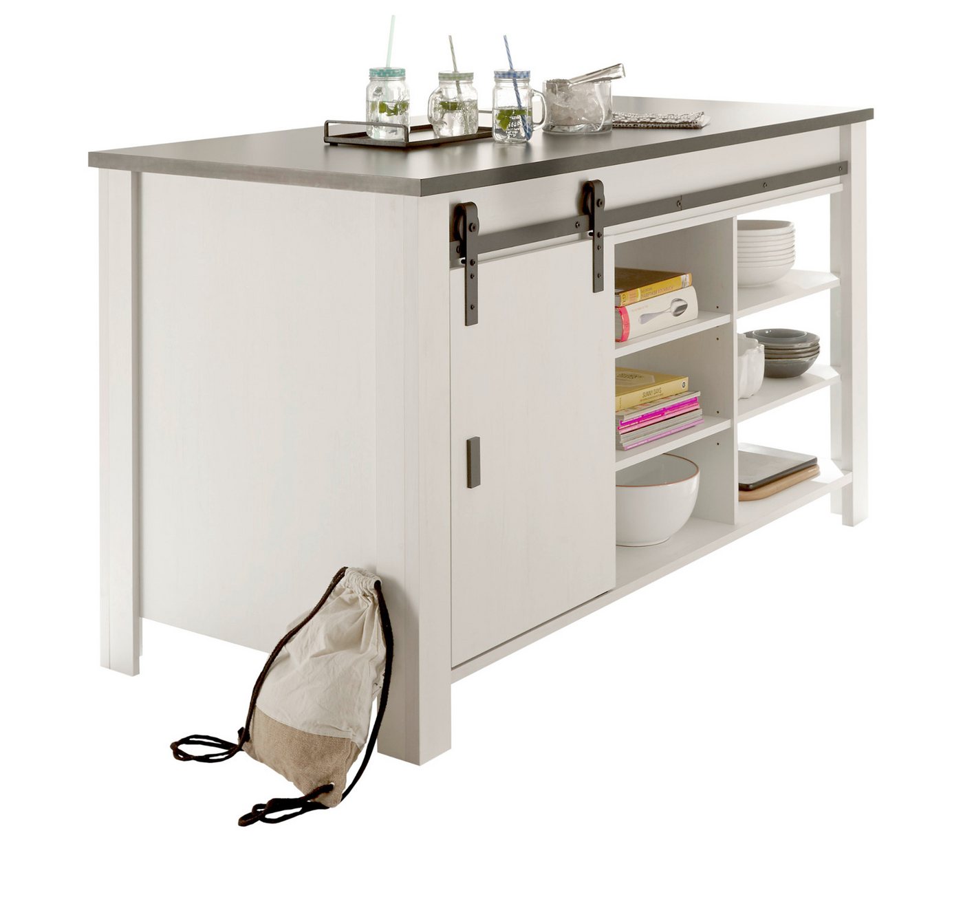 Furn.Design Unterschrank Stove (Kücheninsel in weiß Pinie Landhaus, BxHxT ca. 162 x 93 x 77 cm) mit viel Stauraum und großer Arbeitsplatte von Furn.Design