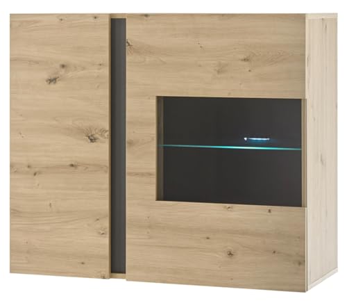 Furn.Design Vitrine hängend in Eiche Artisan und grau Graphit Vitrinenschrank Wohnzimmer Esszimmer Schrank 97 x 83 cm Louna (Hängevitrine) von Furn.Design