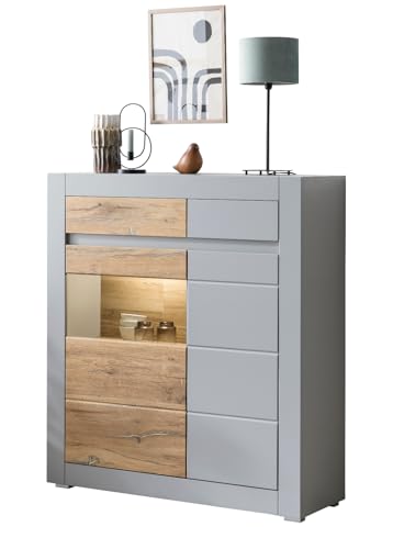 Furn.Design Vitrine in Platingrau matt und Zinneiche, Wohn- und Esszimmer Highboard mit Soft-Close 100 x 113 cm, Tamaris Furn.Design Vitrine in Platingrau matt und Zinneiche, Wohn- und Esszimmer Highboard mit Soft-Close 100 x 113 cm, Tamaris von Furn.Design