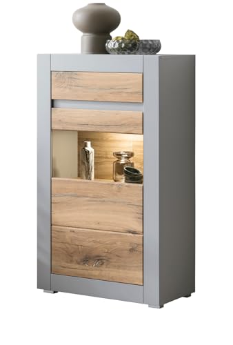 Furn.Design Vitrine in Platingrau matt und Zinneiche Wohn- und Esszimmer Highboard 66 x 113 cm, Tamaris Furn.Design Vitrine in Platingrau matt und Zinneiche Wohn- und Esszimmer Highboard 66 x 113 cm, Tamaris von Furn.Design