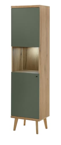 Furn.Design Vitrine in Salbei und Evoke Eiche, Vitrinenschrank skandinavisch für Wohnzimmer und Esszimmer, 50 x 197 cm, Juna von Furn.Design