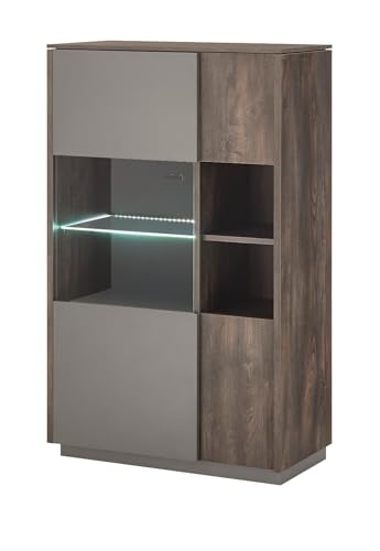 Furn.Design Vitrine in Thermo Eiche und grau, Highboard mit Soft-Close 80 x 130 cm, Piano Furn.Design Vitrine in Thermo Eiche und grau, Highboard mit Soft-Close 80 x 130 cm, Piano von Furn.Design