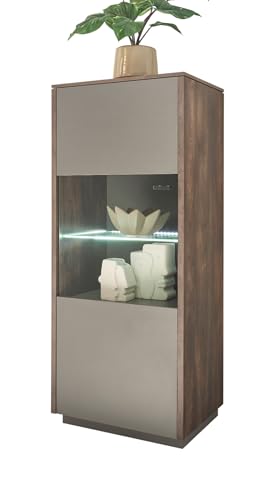 Furn.Design Vitrine in Thermo Eiche und grau, Vitrinenschrank mit Soft-Close 55 x 130 cm, Piano Furn.Design Vitrine in Thermo Eiche und grau, Vitrinenschrank mit Soft-Close 55 x 130 cm, Piano von Furn.Design