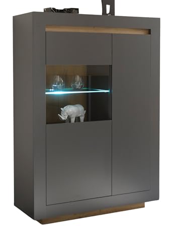 Furn.Design Vitrine in anthrazit und Wotan Eiche, Wohnzimmer Esszimmer Highboard 96 x 136 cm, Rooky von Furn.Design