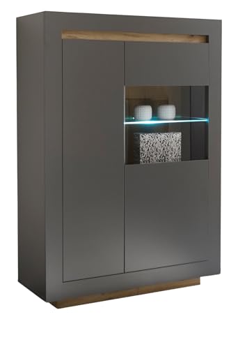 Furn.Design Vitrine in anthrazit und Wotan Eiche, Wohnzimmer Esszimmer Highboard 96 x 136 cm, Rooky Furn.Design Vitrine in anthrazit und Wotan Eiche, Wohnzimmer Esszimmer Highboard 96 x 136 cm, Rooky von Furn.Design