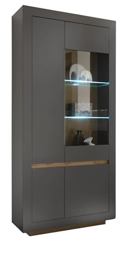 Furn.Design Vitrine in anthrazit und Wotan Eiche Wohnzimmer Esszimmer Vitrinenschrank 96 x 206 cm, Rooky von Furn.Design