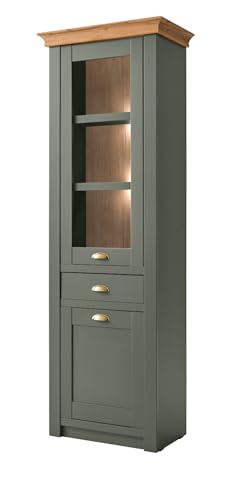 Furn.Design Vitrine in grün und Wotan Eiche, Landhaus Vitrinenschrank 68 x 207 cm, Norwich von Furn.Design