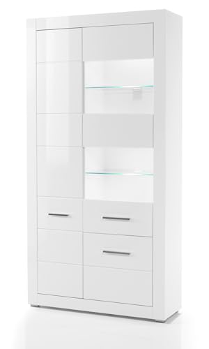 Furn.Design Vitrine in weiß Hochglanz für Wohnzimmer und Esszimmer, Vitrinenschrank modern 100 x 198 cm, Carrara von Furn.Design