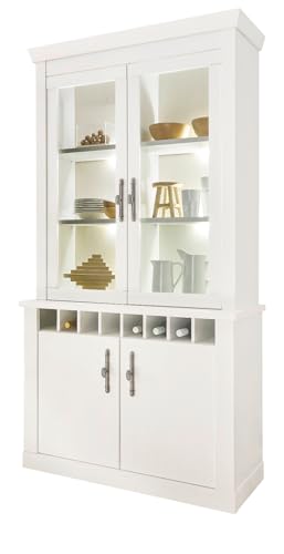 Furn.Design Vitrine in weiß Pinie Landhaus, Buffet 110 x 207 cm, Buffetschrank mit Soft-Close-Funktion, Fiastra von Furn.Design
