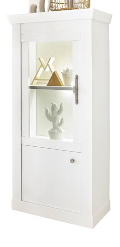 Furn.Design Vitrine in weiß Pinie Landhaus, Vitrinenschrank 70 x 146 cm, Soft-Close-Funktion, Fiastra von Furn.Design