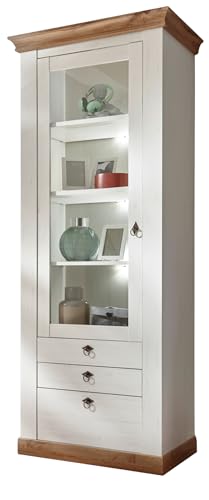 Furn.Design Vitrine in weiß Pinie und Eiche Wotan, Landhaus Vitrinenschrank 82 x 204 cm, Hemsby von Furn.Design