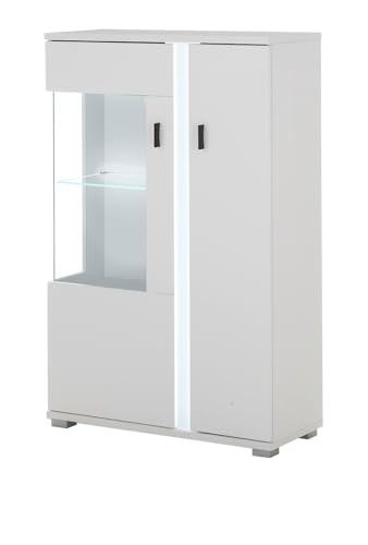 Furn.Design Vitrine in weiß matt Highboard inklusive Frontbeleuchtung 80 x 125 cm, Bellport von Furn.Design