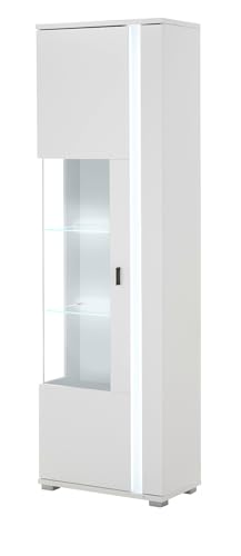 Furn.Design Vitrine in weiß matt Vitrinenschrank inklusive Frontbeleuchtung 55 x 200 cm Wohnzimmer Esszimmer, Bellport von Furn.Design
