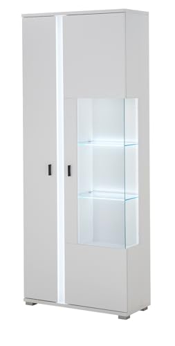 Furn.Design Vitrine in weiß matt Vitrinenschrank inklusive Frontbeleuchtung 80 x 200 cm Wohnzimmer Esszimmer, Bellport von Furn.Design