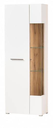 Furn.Design Vitrine in weiß matt und Evoke Eiche, Vitrinenschrank 72 x 200 cm, Soft-Close-Funktion, Lavell von Furn.Design