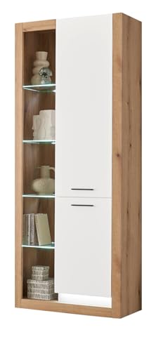 Furn.Design Vitrine in weiß matt und Evoke Eiche, Vitrinenschrank 80 x 195 cm, Rivian von Furn.Design