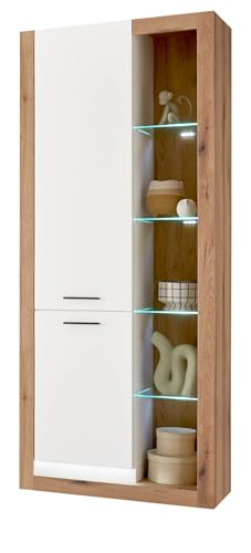 Furn.Design Vitrine in weiß matt und Evoke Eiche, Vitrinenschrank 80 x 195 cm, Rivian von Furn.Design