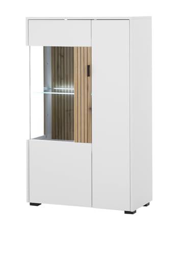 Furn.Design Vitrine in weiß matt und Evoke Eiche, Wohn- und Esszimmer Highboard 75 x 125 cm, Merced von Furn.Design