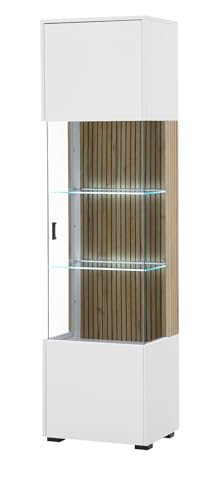 Furn.Design Vitrine in weiß matt und Evoke Eiche, Wohn- und Esszimmer Vitrinenschrank 48 x 180 cm, Merced von Furn.Design