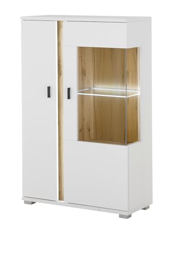 Furn.Design Vitrine in weiß matt und Wotan Eiche Highboard inklusive Frontbeleuchtung 80 x 125 cm, Bellport von Furn.Design