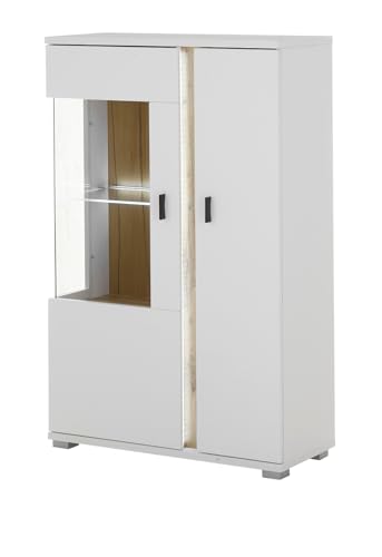 Furn.Design Vitrine in weiß matt und Wotan Eiche Highboard inklusive Frontbeleuchtung 80 x 125 cm, Bellport Furn.Design Vitrine in weiß matt und Wotan Eiche Highboard inklusive Frontbeleuchtung 80 x 125 cm, Bellport von Furn.Design