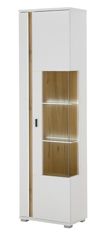 Furn.Design Vitrine in weiß matt und Wotan Eiche Vitrinenschrank inklusive Frontbeleuchtung 55 x 200 cm, Bellport von Furn.Design