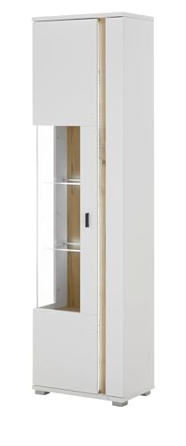 Furn.Design Vitrine in weiß matt und Wotan Eiche Vitrinenschrank inklusive Frontbeleuchtung 55 x 200 cm, Bellport von Furn.Design