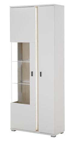 Furn.Design Vitrine in weiß matt und Wotan Eiche Vitrinenschrank inklusive Frontbeleuchtung 80 x 200 cm, Bellport von Furn.Design