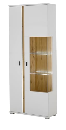 Furn.Design Vitrine in weiß matt und Wotan Eiche Vitrinenschrank inklusive Frontbeleuchtung 80 x 200 cm, Bellport von Furn.Design