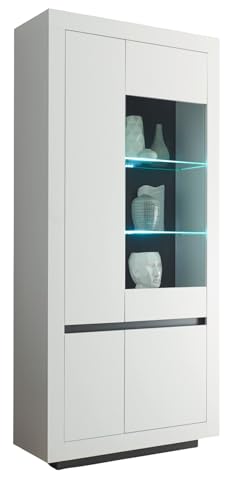 Furn.Design Vitrine in weiß und anthrazit Wohnzimmer Esszimmer Vitrinenschrank 96 x 206 cm, Rooky von Furn.Design