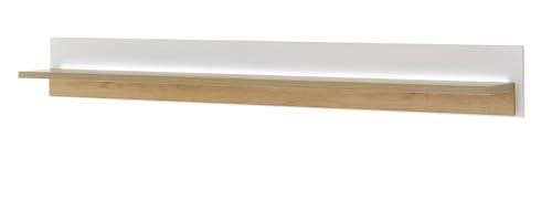 Furn.Design Wandboard in weiß matt und Wotan Eiche Wandregal inklusive Beleuchtung 201 cm, Bellport von Furn.Design