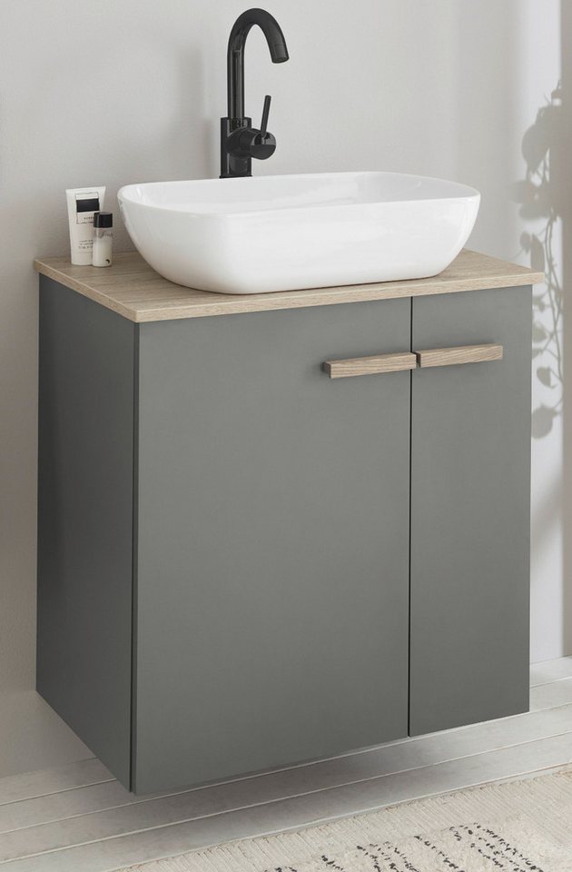 Furn.Design Waschtisch Dense (in anthrazit matt und Eiche, 60 x 82 cm inklusive Waschbecken), stehend/hängend von Furn.Design