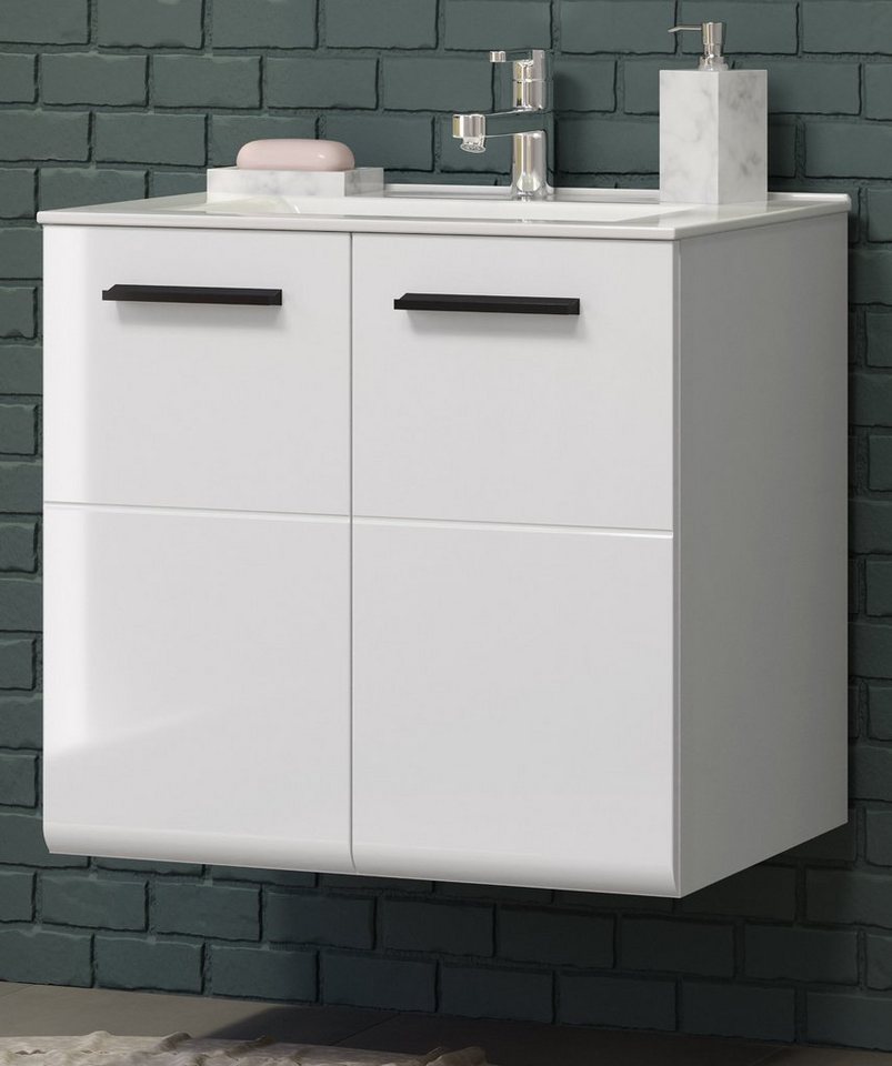 Furn.Design Waschtisch Riva (Hängeschrank in weiß Hochglanz, 62 x 59 cm), inklusive Waschbecken von Furn.Design