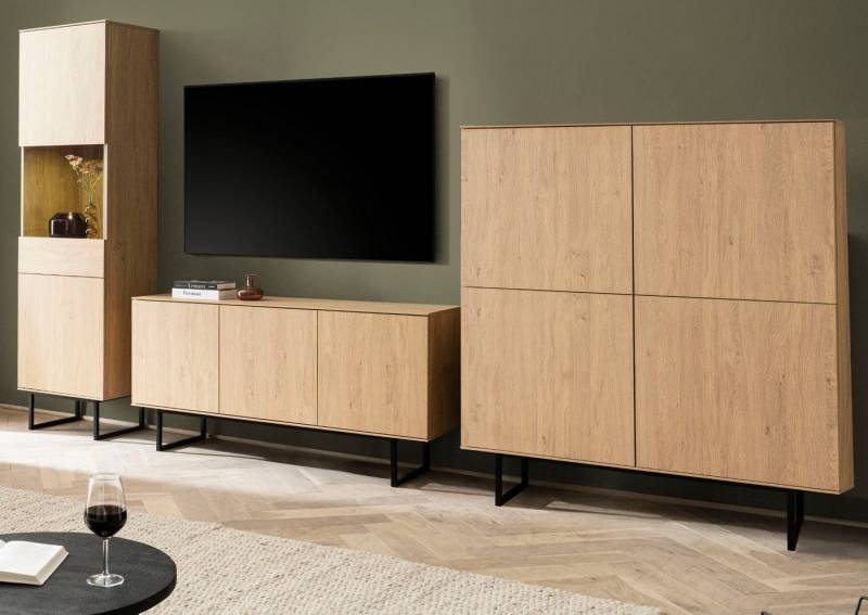 Furn.Design Wohnwand Breda, (Schrankwand in Stone Eiche Dekor, Set 3-teilig, 350 x200 cm), 19 Fächer, Push-To-Open-Funktion von Furn.Design