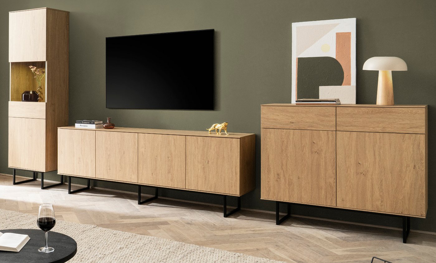 Furn.Design Wohnwand Breda, (Schrankwand in Stone Eiche Dekor, Set 3-teilig, 400 x 200 cm), mit Push-To-Open-Funktion von Furn.Design