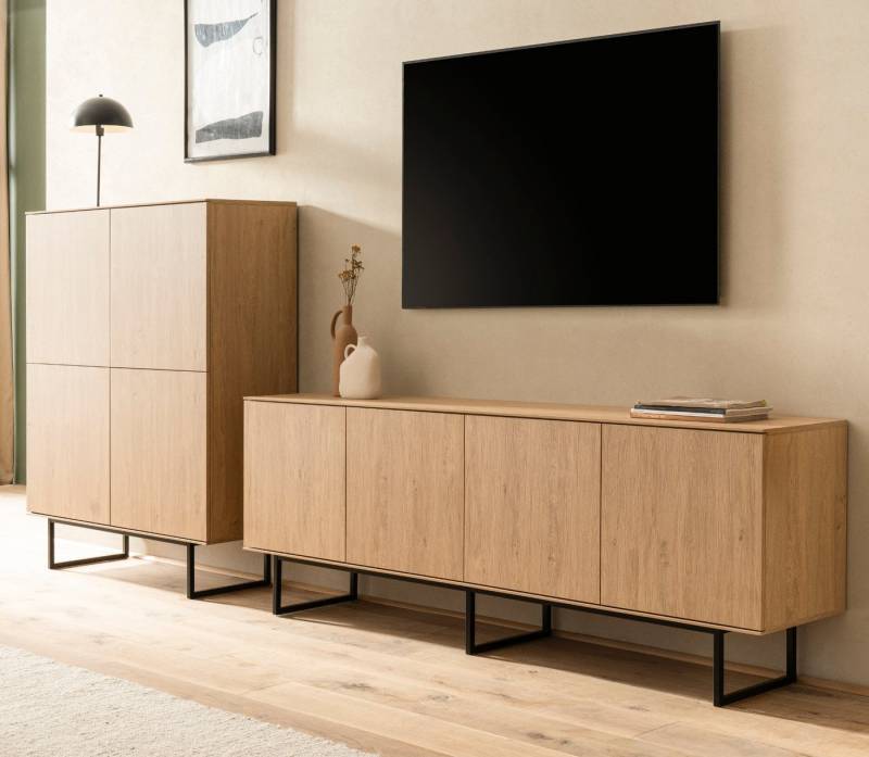 Furn.Design Wohnwand Breda, (Wohnzimmer Set in Stone Eiche Dekor, 2-teilig, Breite ca. 330 cm), 16 Fächer, Push-To-Open-Funktion von Furn.Design