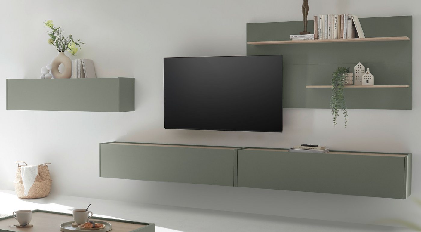 Furn.Design Wohnwand Center, (Set, 4-teilig in Salbei und Eiche), mit großem TV Lowboard von Furn.Design
