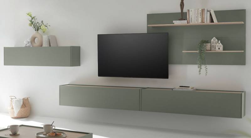 Furn.Design Wohnwand Center, (Set, 4-teilig in Salbei und Eiche), mit großem TV Lowboard von Furn.Design
