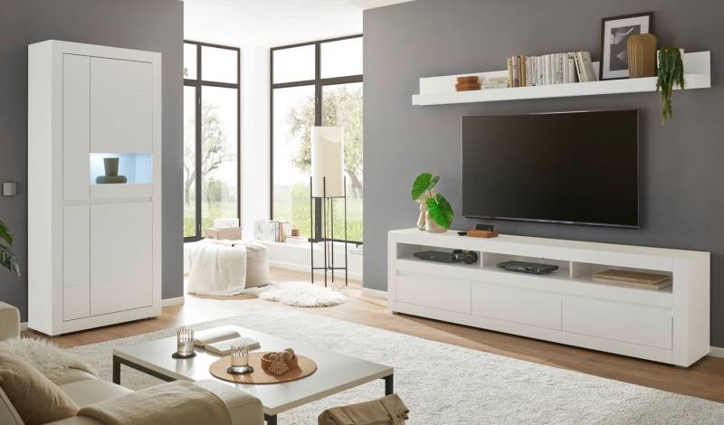 Furn.Design Wohnwand Derby, (Wohnzimmer Set in weiß, 3-teilig, ca. 312 x 200 cm), mit weiß oder Eiche, Soft-Close-Funktion von Furn.Design