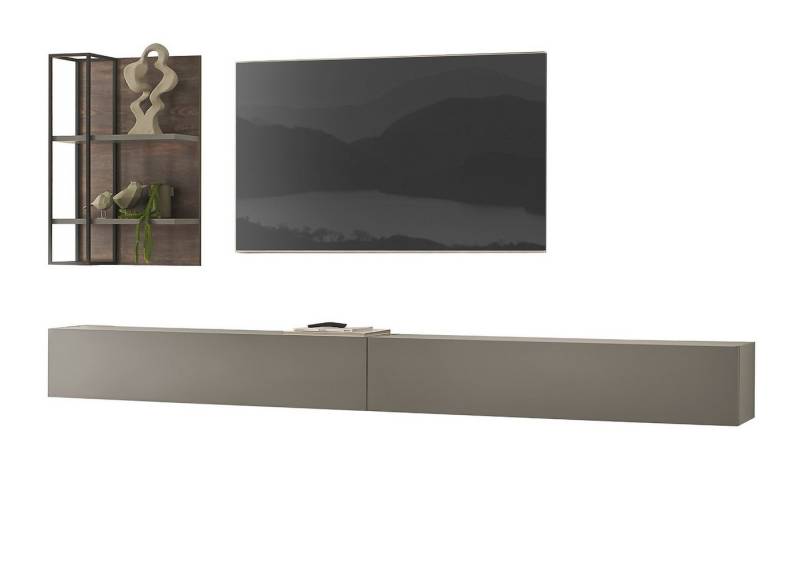 Furn.Design Wohnwand Piano, (Wohnzimmer Set in grau mit Thermo Eiche, 3-St., 300 x 180 cm), mit Soft-Close von Furn.Design