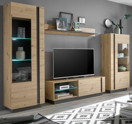 Furn.Design Wohnwand Schrankwand in Eiche Artisan und grau Graphit Wohnkombination 4-teilig Set 290 x 194 cm Louna (Set 1) von Furn.Design