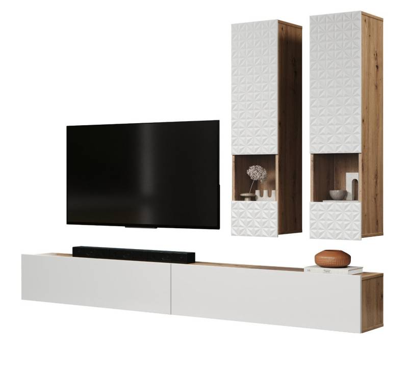 Furn.Design Wohnwand Shauni, (Wohnzimmer Set in weiß mit Artisan Eiche, 4-teilig, 240 cm), mit Soft-Close von Furn.Design
